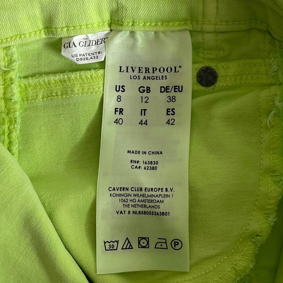 Liverpool Los Angeles Lime Green Gia Glider Pull-On Split Hem Ankle Jeans~Size 8 - Picture 8 of 8